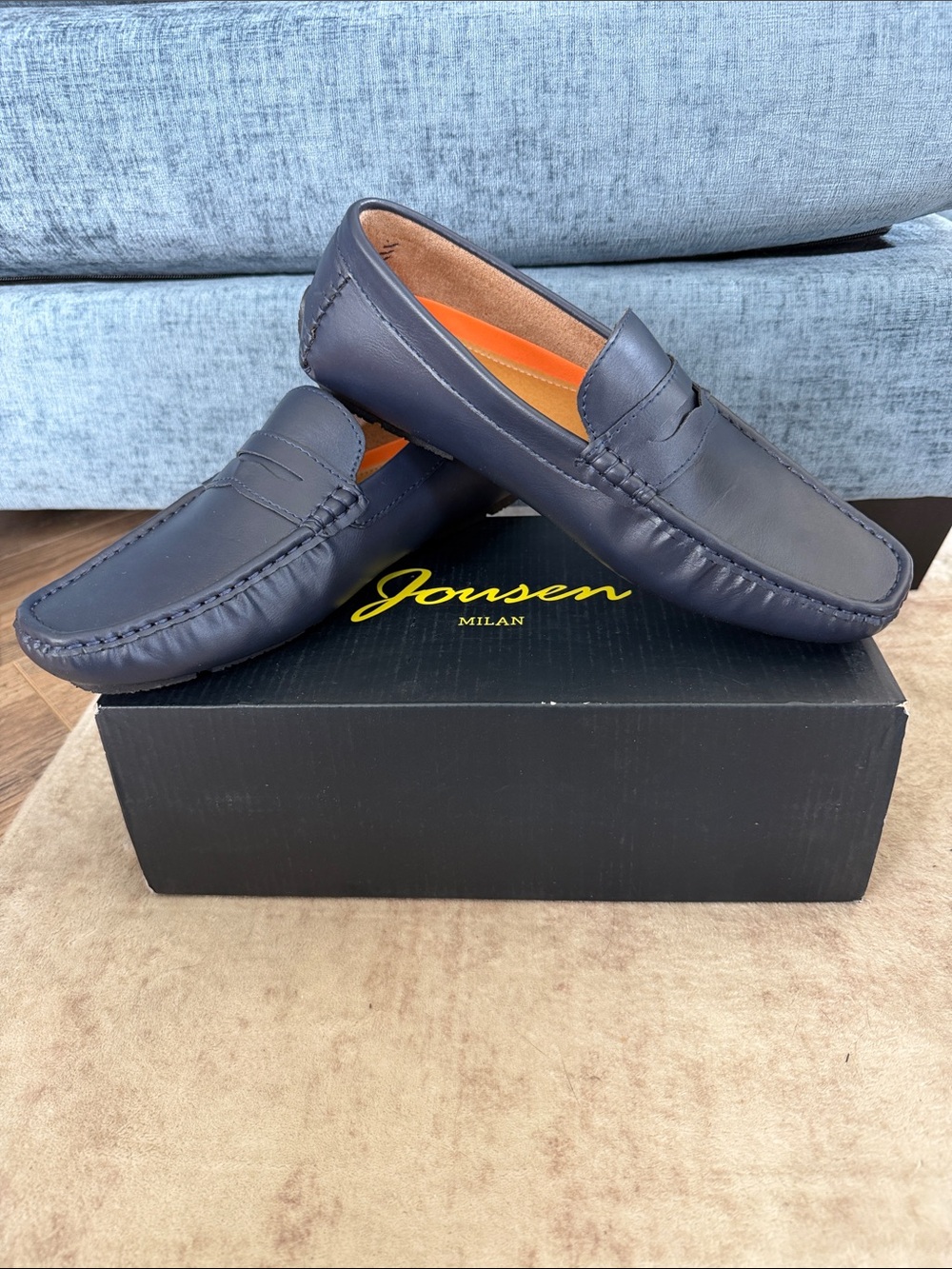 Jousen Milan Men's Navy Leather Penny Loafers